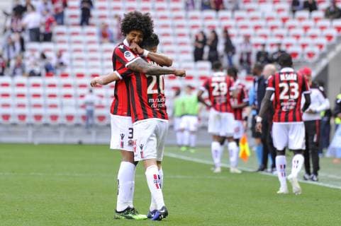 Joie - Dante (OGC Nice) - Youcef Atal (OGC Nice) FOOTBALL : OGC Nice vs EA Guingamp - Ligue 1 conforama - Nice - 28 04 2019 NorbertScanella Panoramic 