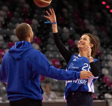 Bonn Germany 28 04 2019 Basketball Bundesliga BBL Telekom Baskets Bonn vs Fraport Skyliners Jennifer Lange Andrej Mangold Frankfurt after the match