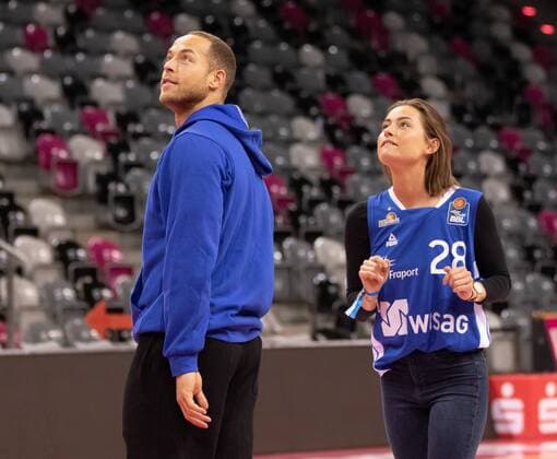 Bonn Germany 28 04 2019 Basketball Bundesliga BBL Telekom Baskets Bonn vs Fraport Skyliners Jennifer Lange Andrej Mangold Frankfurt after the match
