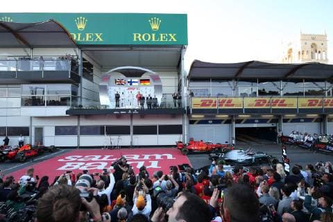 Photo4 LaPresse 28 04 2019 Baku, Azerbaijan Grand Prix Formula One Azerbaijan 2019 In the pic: podium: 1st position Valtteri Bottas (FIN) Mercedes AMG F1 W10 2nd position Lewis Hamilton (GBR) Mercedes AMG F1 W10 3rd position Sebastian Vettel (GER) Scuderia Ferrari SF90  Copyright: xPhoto4 LaPressex