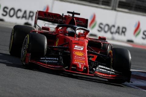 April 28, 2019 - Baku, Azerbaijan - SEBASTIAN VETTEL of Scuderia Ferrari Mission Winnow drives during the Formula 1 Azerbaijan Grand Prix at Baku City Circuit in Baku, Azerbaijan. Formula 1 Azerbaijan Grand Prix - Bottas wins - ZUMAg147 20190428_zap_g147_028 Copyright: xJamesxGasperottix