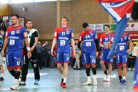 Disappointed Balinger players after defeat in Huettenberg from left Benjamin Meschke Vladimir Bozic Tim Nothdurft Diogo Oliveira Lukas Saueressig TV Huettenberg vs HBW Balingen Weilstetten Handball 2 Bundesliga 28 04 2019 TV Huettenberg vs HBW Balingen Weilstetten Handball 2 Bundesliga 28 04 2019 Huettenberg Copyright: xWeissx Eibner-Pressefotox EP_rws