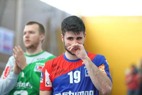 Disappointed Balinger players after defeat in Huettenberg from left Tomas Mrkva Juan de la Pena Morales TV Huettenberg vs HBW Balingen Weilstetten Handball 2 Bundesliga 28 04 2019 TV Huettenberg vs HBW Balingen Weilstetten Handball 2 Bundesliga 28 04 2019 Huettenberg Copyright: xWeissx Eibner-Pressefotox EP_rws