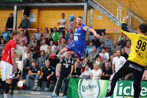 Goalscoring by Oddur Gretarsson Balingen TV Huettenberg vs HBW Balingen Weilstetten Handball 2 Bundesliga 28 04 2019 TV Huettenberg vs HBW Balingen Weilstetten Handball 2 Bundesliga 28 04 2019 Huettenberg Copyright: xWeissx Eibner-Pressefotox EP_rws