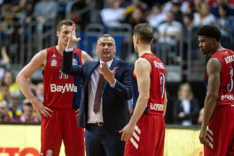 Basketball Berlin 28 04 2019 easyCredit BBL 1 Bundesliga Season 2018 2019 Alba Berlin FC Bayern Munich Dejan Radonjic Munich Coach Petteri Koponen Munich No 08