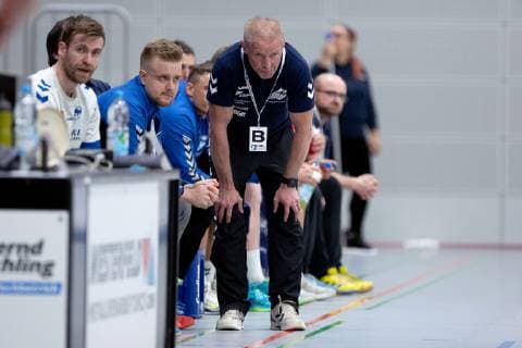 Lübbecke Germany 28 04 2019 2 Handball Bundesliga 2018 2019 TuS N Lübbecke vs Dessau Roßlauer HV Uwe Jungandreas Trainer Dessau Lübbecke Nordrhein Westfalen Germany Merkur Arena