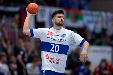 Lübbecke Germany 28 04 2019 2 Handball Bundesliga 2018 2019 TuS N Lübbecke vs Dessau Roßlauer HV Jonas Hönicke Dessau Lübbecke Nordrhein Westfalen Germany Merkur Arena