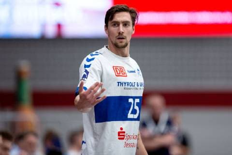 Lübbecke Germany 28 04 2019 2 Handball Bundesliga 2018 2019 TuS N Lübbecke vs Dessau Roßlauer HV Tom Hanner Dessau Lübbecke Nordrhein Westfalen Germany Merkur Arena
