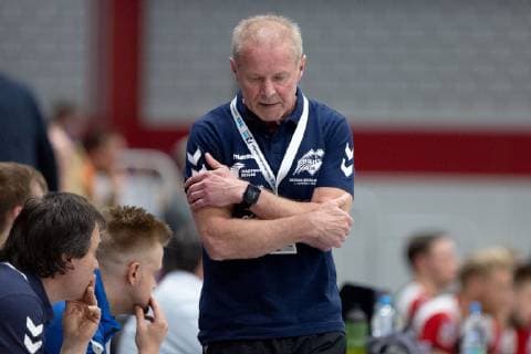 Lübbecke Germany 28 04 2019 2 Handball Bundesliga 2018 2019 TuS N Lübbecke vs Dessau Roßlauer HV Uwe Jungandreas Trainer Dessau Lübbecke Nordrhein Westfalen Germany Merkur Arena