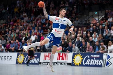 Lübbecke Germany 28 04 2019 2 Handball Bundesliga 2018 2019 TuS N Lübbecke vs Dessau Roßlauer HV Marek Vanco Dessau Lübbecke Nordrhein Westfalen Germany Merkur Arena