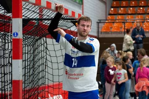Lübbecke Germany 28 04 2019 2 Handball Bundesliga 2018 2019 TuS N Lübbecke vs Dessau Roßlauer HV Florian Pfeiffer Dessau Lübbecke Nordrhein Westfalen Germany Merkur Arena