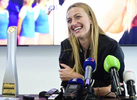 Czech tennis player Petra Kvitova speaks with journalist during the press conference PK Pressekonferenz in Prague, Czech Republic, April 29, 2019 after the Porsche Tennis Grand Prix in Stuttgart. (CTKxPhoto RomanxVondrous) CTKPhotoP201904290612901  vnd 3