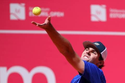 April 29, 2019 - Estoril, Portugal - Reilly Opelka of USA returns a ball to Pedro Sousa of Portugal during the Millennium Estoril Open - Day 1 - ATP Tennis Herren 250 tennis tournament at the Clube de Tenis do Estoril in Estoril, Portugal on April 29, 2019. Estoril Open 2019 - Day 1  - ZUMAn230 20190429_zaa_n230_247 Copyright: xPedroxFiuzax