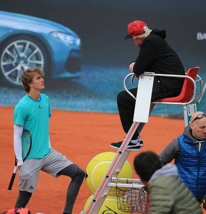 30 04 2019 BMW Open 2019 Iphitos Munich Tennis ATP Tour Sport in picture Boris Becker is sitting on the referee chair and talking to Alexander Zverev