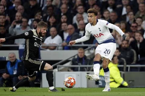 (l-r) Lasse Schone of Ajax, Dele Alli of Tottenham Hotspur FC during the UEFA Champions League semi final match between Tottenham Hotspur FC and Ajax Amsterdam at the Tottenham Hotspur stadium on April 30, 2019 in London, United Kingdom UEFA Champions League 2018 2019 xVIxVIxImagesx xMauricexvanxSteenxIVx 14335180