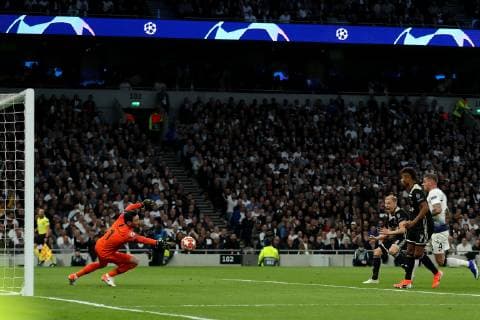 30th April 2019, Tottenham Hotspur Stadium, London, England; UEFA Champions League football, semi final 1st leg, Tottenham Hotspur versus Ajax; Donny van de Beek of Ajax scores for 0-1 in the 15th minute  ActionPlus12129077 ShaunxBrooks