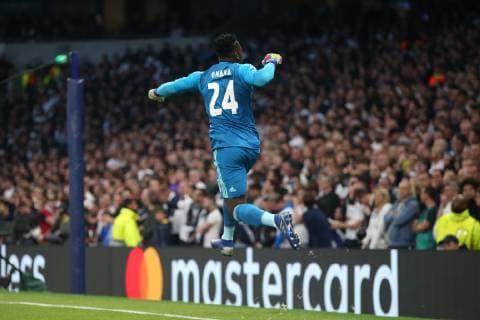 Tottenham Hotspur v Ajax Amsterdam UEFA Champions League Andre Onana of Ajax celebrates his sideÕs 1st goal during the UEFA Champions League Semi-final match at Tottenham Hotspur Stadium, London Content Not Available For UK Newspapers Copyright: xPaulxChestertonx FIL-13184-0014