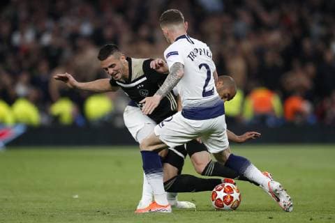 LONDON Football, 30-04-2019, season 2018 2019 , Tottenham Stadium . Semi final Champions League first leg. Ajax player Dusan Tadic, Tottenham Hotspur player Kieran Trippier and Tottenham Hotspur player Lucas Moura during the game Tottenham Hotspur - Ajax Tottenham Hotspur - Ajax  x3292306x