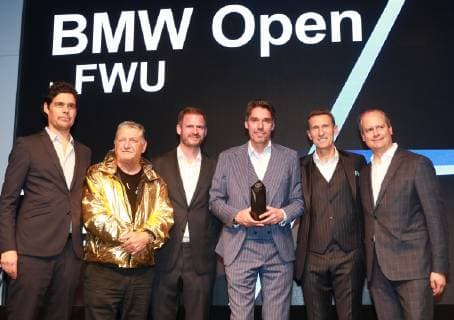 Michael Stich honoured with Iphitos Award Here group photo with Tournament Director Patrik Kühnen Manfred Dirnheimer Fabian Troos and Co Tennis BMW Open 2019 Players Night 30 04 2019