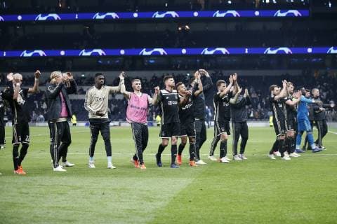LONDON Football, 30-04-2019, season 2018 2019 , Tottenham Stadium . Semi final Champions League first leg. Ajax celebrating the 0-1 win during the game Tottenham Hotspur - Ajax Tottenham Hotspur - Ajax x3292732x