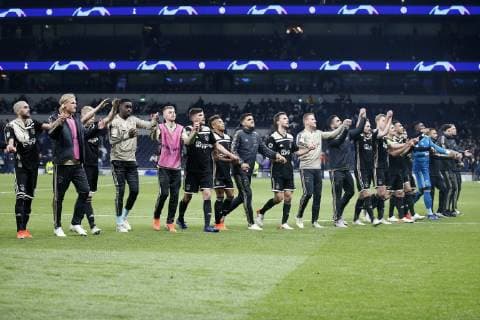 LONDON Football, 30-04-2019, season 2018 2019 , Tottenham Stadium . Semi final Champions League first leg. Ajax celebrating the 0-1 win during the game Tottenham Hotspur - Ajax Tottenham Hotspur - Ajax x3292733x
