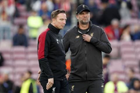 (L-R) Liverpool FC assistant coach Pepijn Lijnders, Liverpool FC coach Jurgen Klopp during the UEFA Champions League semi final match between FC Barcelona Barca and Liverpool FC at Camp Nou on May 01, 2019 in Barcelona, Spain UEFA Champions League 2018 2019 xVIxVIxImagesx xMauricexvanxSteenxIVx 14341912
