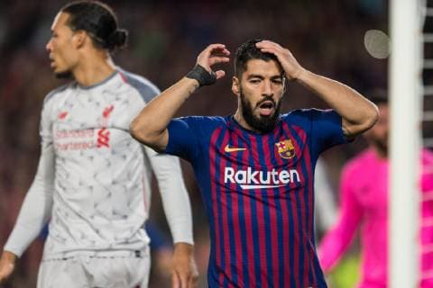 Barcelona Spain 01 05 2019 UEFA Champions League 2018 19 Season Half Final 2 Round FC Barcelona FC Liverpool Luis Suarez Barcelona gestures DeFodi059