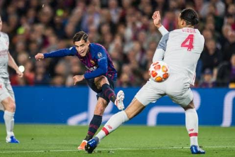 Barcelona Spain 01 05 2019 UEFA Champions League 2018 19 Season Half Final 2 Round FC Barcelona FC Liverpool Philippe Coutinho Barcelona and Virgil Van Dijk Liverpool battle for the ball DeFodi059