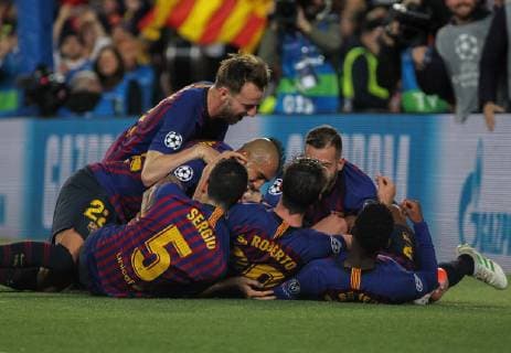 May 1, 2019 - Barcelona, Barcelona, Spain - Players of Barcelona celebrating a goal during UEFA Champions League football match, between Barcelona and Liverpool, May 01th, in Camp Nou stadium in Barcelona, Spain. Soccer: Champions League - FC Barcelona Barca v Liverpool - ZUMAa181 20190501_zaa_a181_123 Copyright: xAFP7x