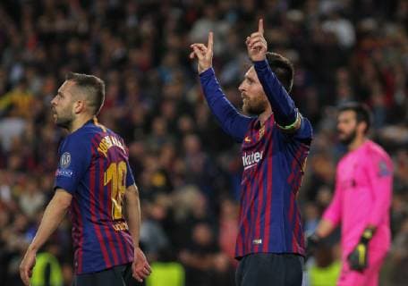 May 1, 2019 - Barcelona, Barcelona, Spain - Messi of Barcelona celebrating a goal during UEFA Champions League football match, between Barcelona and Liverpool, May 01th, in Camp Nou stadium in Barcelona, Spain. Soccer: Champions League - FC Barcelona Barca v Liverpool - ZUMAa181 20190501_zaa_a181_130 Copyright: xAFP7x