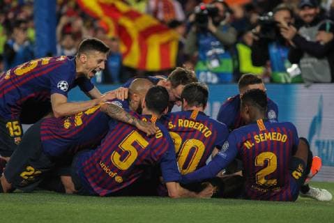 May 1, 2019 - Barcelona, Barcelona, Spain - Players of Barcelona celebrating a goal during UEFA Champions League football match, between Barcelona and Liverpool, May 01th, in Camp Nou stadium in Barcelona, Spain. Soccer: Champions League - FC Barcelona Barca v Liverpool - ZUMAa181 20190501_zaa_a181_124 Copyright: xAFP7x