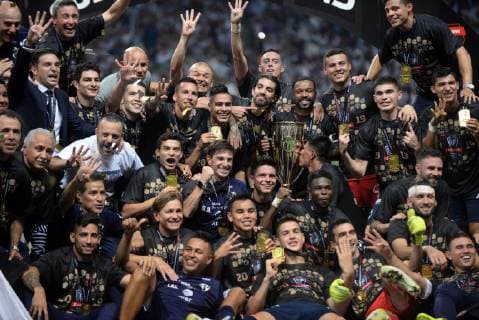 Monterrey players celebrate after winning the CONCACAF Champions League final against Tigres at the BBVA stadium, in Monterrey, Mexico, 01 May 2019. Argentine midfielder Nicolas Sanchez scored the penalty with which Rayados de Monterrey tied 1-1 with the UANL Tigers (2-1 on aggregate) and with which they were crowned CONCACAF champions. Monterrey wins the CONCACAF Champions League !ACHTUNG: NUR REDAKTIONELLE NUTZUNG!  Copyright: xMiguelxSierrax AME8127 20190502-636923765628829888