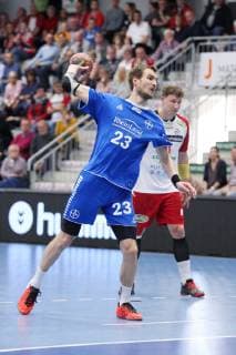 Benjamin judge TSV Bayer Dormagen 23 leads a seven meter from ASV Hamm Westfalen vs. TSV Bayer Dormagen Handball 2 Bundesliga 04 05 2019 ASV Hamm Westfalen vs. TSV Bayer Dormagen Handball 2 Bundesliga 04 05 2019 Hamm Copyright: xEIBNER JanxStrohdiekx EP_JSK