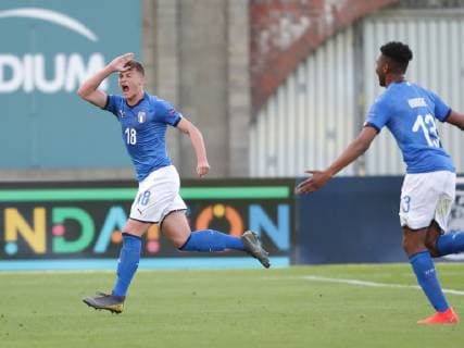 Germany v Italy UEFA EURO EM Europameisterschaft Fussball U17 U 17 Championship Nicholas Bonfanti of Italy celebrates after scoring a goal during the UEFA Euro U17 Championship match at Tallaght Stadium, Tallaght Content Not Available For UK Newspapers Copyright: xYannisxHalasx FIL-13210-0009