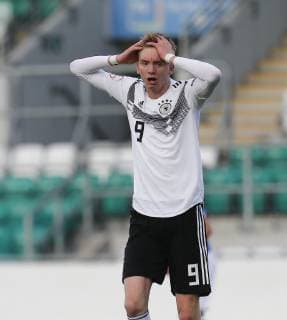4th May 2019, Tallaght Stadium, Dublin, Ireland; UEFA Under 17 European Football Championships, Italy versus Germany; Nick Woltemade of Germany U17 U 17 reacts to a missed scoring opportunity  ActionPlus12130905 PeterxFitzpatrick
