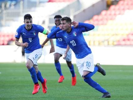 Germany v Italy UEFA EURO EM Europameisterschaft Fussball U17 U 17 Championship Sebastiano Esposito of Italy celebrates after scoring a goal during the UEFA Euro U17 Championship match at Tallaght Stadium, Tallaght Content Not Available For UK Newspapers Copyright: xYannisxHalasx FIL-13210-0026