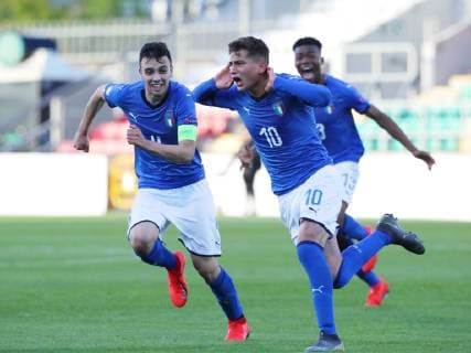 Germany v Italy UEFA EURO EM Europameisterschaft Fussball U17 U 17 Championship Sebastiano Esposito of Italy celebrates after scoring a goal during the UEFA Euro U17 Championship match at Tallaght Stadium, Tallaght Content Not Available For UK Newspapers Copyright: xYannisxHalasx FIL-13210-0027