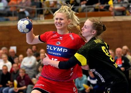 04 05 2019 Germany Ludwigsburg Handball 1 Bundesliga Women 24 Matchday Season 2018 2019 SG BBM Bietigheim vs BVB Borussia Dortmund v l Kim Naidzinavicius BBM Harma van Kreij BVB