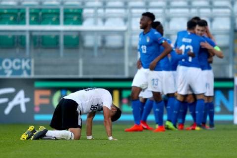 UEFA European Under-17 Championship Group D, Tallaght Stadium, Dublin 4 5 2019 Germany U17 U 17 vs Italy U17 Germany s Kerim Calhanoglu dejected after the game Kerim Calhanoglu dejected after the game 4 5 2019  Copyright: x©INPHO OisinxKeniryx inpho_01545003