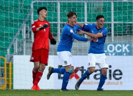 UEFA European Under-17 Championship Group D, Tallaght Stadium, Dublin 4 5 2019 Germany U17 U 17 vs Italy U17 Italy s Samuel Giovane celebrates scoring a goal with Lorenzo Colombo Samuel Giovane celebrates scoring a goal with Lorenzo Colombo 4 5 2019  Copyright: x©INPHO OisinxKeniryx inpho_01545007