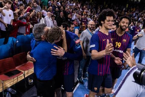 May 4, 2019 - Barcelona, Barcelona, Spain - FC Barcelona Barca Lassa players celebrates at the end of the VELUX EHF Champions League, quarter final, 2nd leg match between FC Barcelona Lassa and HBC Nantes on May 04, 2019 at Palau Blaugrana, in Barcelona, Spain. Handball: VELUX EHF Champions League - FC Barcelona Lassa v HBC Nantes - ZUMAa181 20190504_zaa_a181_547 Copyright: xAFP7x