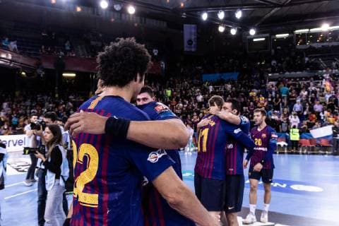 May 4, 2019 - Barcelona, Barcelona, Spain - FC Barcelona Barca Lassa players celebrates at the end of the VELUX EHF Champions League, quarter final, 2nd leg match between FC Barcelona Lassa and HBC Nantes on May 04, 2019 at Palau Blaugrana, in Barcelona, Spain. Handball: VELUX EHF Champions League - FC Barcelona Lassa v HBC Nantes - ZUMAa181 20190504_zaa_a181_542 Copyright: xAFP7x