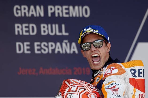 Sport Themen der Woche KW18 Sport Bilder des Tages May 5, 2019 - Jerez De La Frontera, Cadiz, Spain - Marc Marquez (93) of Spain and Repsol Honda Team celebrates his victory after the Red Bull GP of Spain at Circuito de Jerez Angel Nieto on May 5, 2019 in Jerez de la Frontera, Spain. MotoGP Of Spain - Race  - ZUMAn230 20190505_zaa_n230_227 Copyright: xJosexBretonx