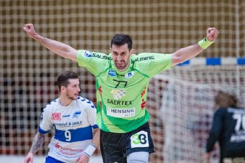 Janko Bozovic 77 TV Emsdetten during the match in the Handball 2 Bundesliga Men Season 2018 2019 between Dessau Rosslauer HV 06 and TV Emsdetten in the Anhalt Arena on 5 May 2019 in Dessau Rosslau Saxony Anhalt Germany