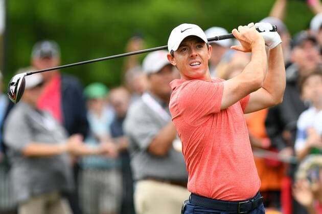 CHARLOTTE, NC - MAY 05: Rory Mcllroy follows the ball after his swing to the 3rd green in the final round of the Wells Fargo Championship on May 05, 2019 at Quail Hollow Club in Charlotte,NC. (Photo by Dannie Walls Icon Sportswire) GOLF: MAY 05 PGA Golf Herren - Wells Fargo Championship Icon2019050516