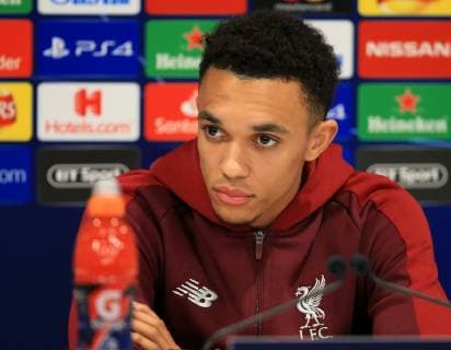 6th May 2019, Anfield, Liverpool, England; UEFA Champions League football, Liverpool versus Barcelona press conference PK Pressekonferenz Trent Alexander-Arnold of Liverpool answers a question about tomorrow night s match during the press conference  ActionPlus12131838 DavidxBlunsden