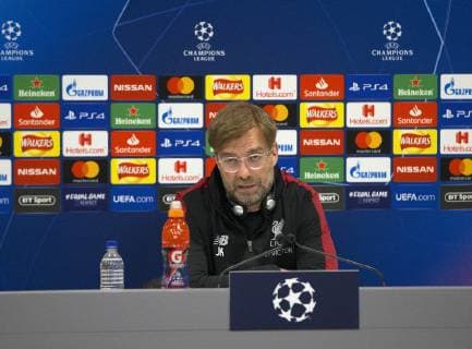 6th May 2019, Anfield, Liverpool, England; UEFA Champions League football, Liverpool versus Barcelona press conference PK Pressekonferenz Liverpool manager Jurgen Klopp answers a question about tomorrow night s match during the press conference  ActionPlus12131840 DavidxBlunsden