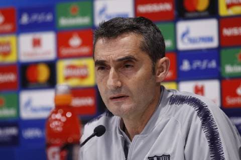 6th May 2019, Liverpool, England; UEFA Champions League football, FC Barcelona Barca press conference PK Pressekonferenz and training session ahead of their semi final 2nd leg fixture against Liverpool; Barcelona coach Ernesto Valverde speaking to the media  ActionPlus12131916 AlanxMartin
