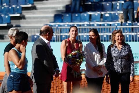 May 6, 2019 - Madrid, MADRID, SPAIN - Arantxa Parra Santonja (ESP) receives honors for retiring from professional tennis during the Mutua Madrid Open 2019 ATP Tennis Herren Masters 1000 and WTA Tennis Damen Premier) tenis tournament at Caja Magica in Madrid, Spain, on May 06, 2019. Tennis: Mutua Madrid Open 2019, Day 4 - ZUMAa181 20190506_zaa_a181_235 Copyright: xAFP7x