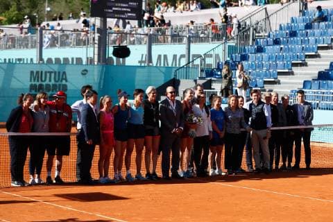 May 6, 2019 - Madrid, MADRID, SPAIN - Arantxa Parra Santonja (ESP) receives honors for retiring from professional tennis during the Mutua Madrid Open 2019 ATP Tennis Herren Masters 1000 and WTA Tennis Damen Premier) tenis tournament at Caja Magica in Madrid, Spain, on May 06, 2019. Tennis: Mutua Madrid Open 2019, Day 4 - ZUMAa181 20190506_zaa_a181_237 Copyright: xAFP7x